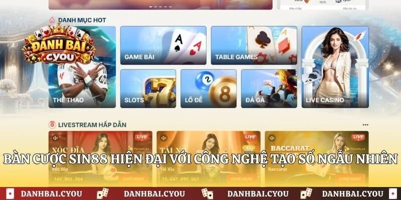 Bàn cược Sin88 hiện đại với công nghệ tạo số ngẫu nhiên 